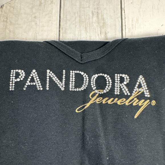 Pandora Jewelry  Store Employee V Neck Rhinestone Shirt Black XL - Picture 11 of 11